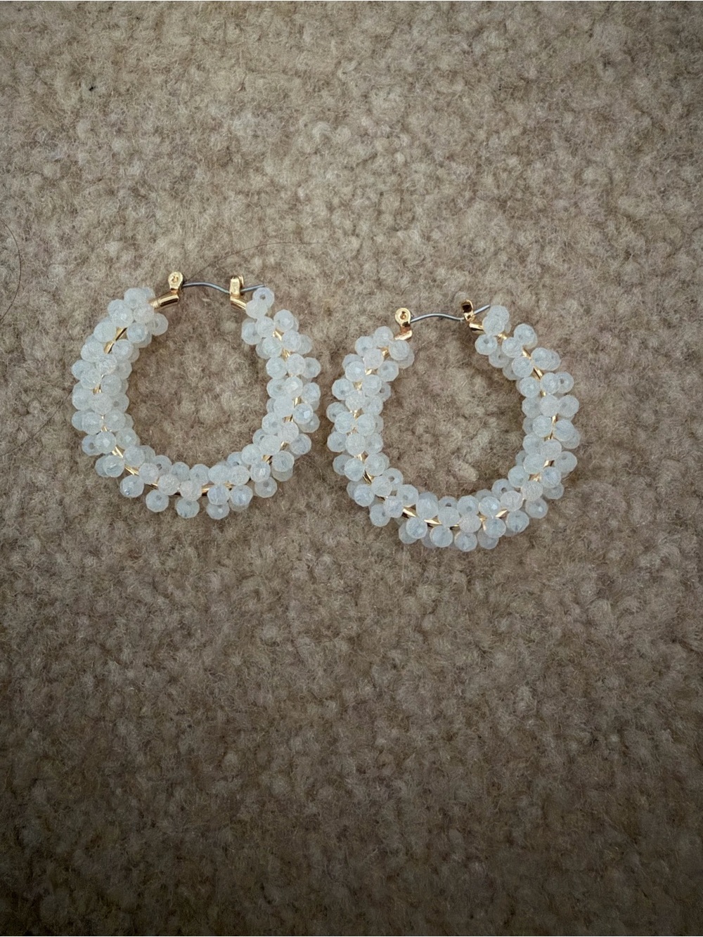 Gold Hoop Earrings with White Bead Accents